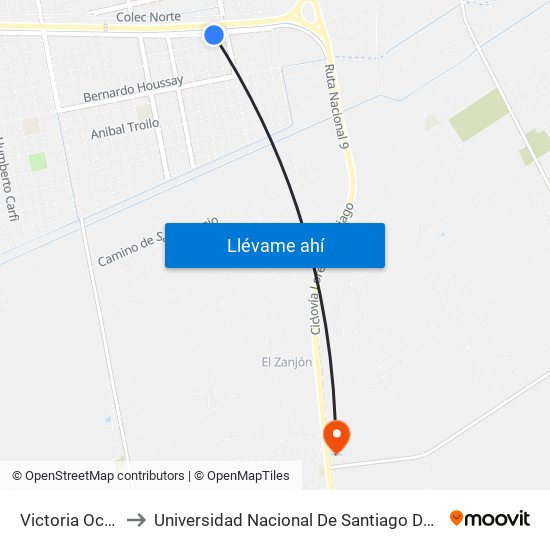 Victoria Ocampo, 39 to Universidad Nacional De Santiago Del Estero Sede El Zanjon map