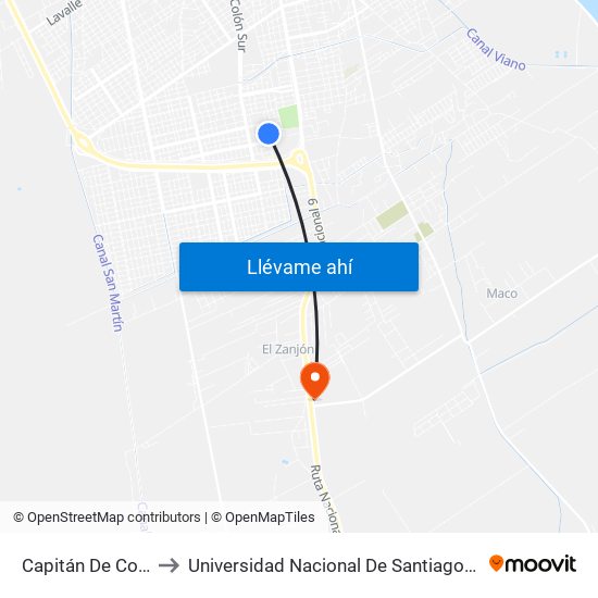 Capitán De Contreras, 308 to Universidad Nacional De Santiago Del Estero Sede El Zanjon map