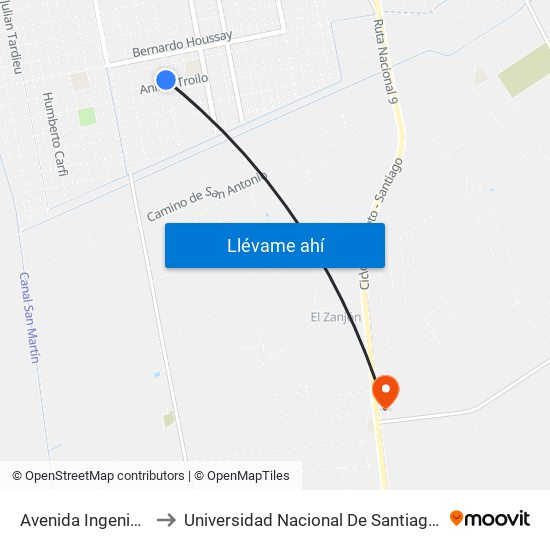 Avenida Ingenio Contreras, 26 to Universidad Nacional De Santiago Del Estero Sede El Zanjon map