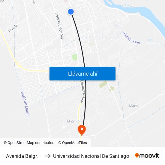 Avenida Belgrano Sur, 2845 to Universidad Nacional De Santiago Del Estero Sede El Zanjon map