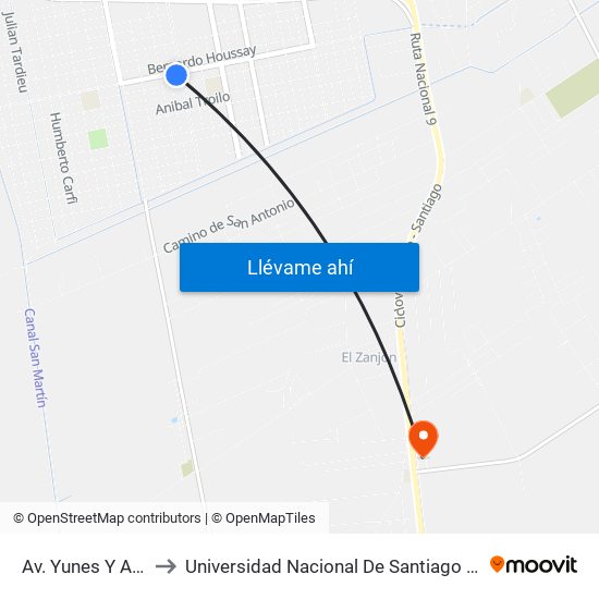 Av. Yunes Y Av. Contreras to Universidad Nacional De Santiago Del Estero Sede El Zanjon map