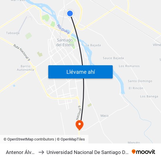 Antenor Álvarez, 2185 to Universidad Nacional De Santiago Del Estero Sede El Zanjon map