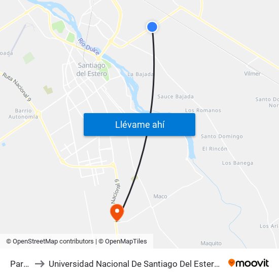 Parada to Universidad Nacional De Santiago Del Estero Sede El Zanjon map