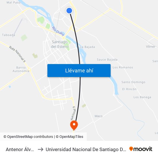 Antenor Álvarez, 1050 to Universidad Nacional De Santiago Del Estero Sede El Zanjon map