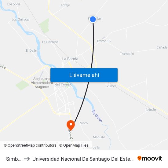 Simbolar to Universidad Nacional De Santiago Del Estero Sede El Zanjon map