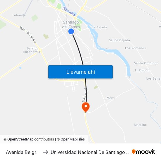 Avenida Belgrano Sur, 606 to Universidad Nacional De Santiago Del Estero Sede El Zanjon map