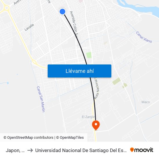 Japon, 1121 to Universidad Nacional De Santiago Del Estero Sede El Zanjon map