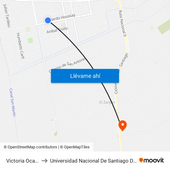 Victoria Ocampo 1702 to Universidad Nacional De Santiago Del Estero Sede El Zanjon map