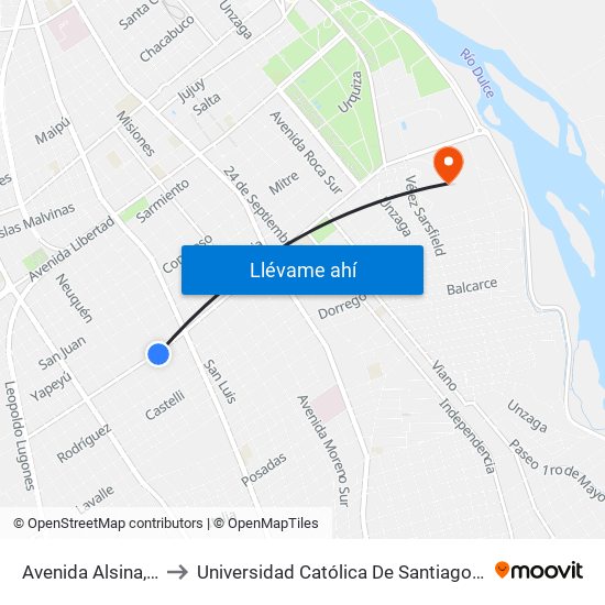 Avenida Alsina, 1226 to Universidad Católica De Santiago Del Estero map