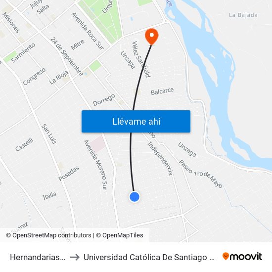 Hernandarias, 296 to Universidad Católica De Santiago Del Estero map
