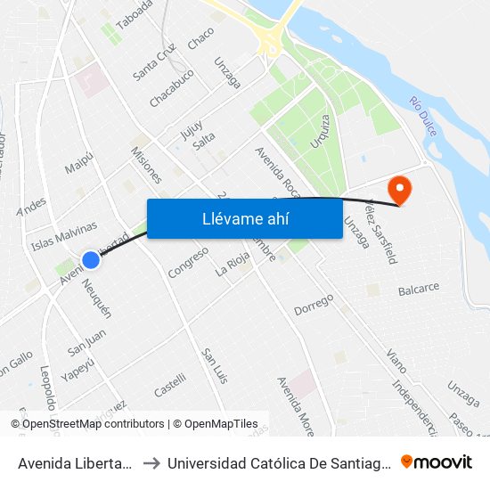 Avenida Libertad, 1585 to Universidad Católica De Santiago Del Estero map