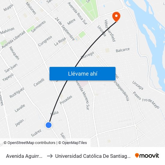 Avenida Aguirre, 2236 to Universidad Católica De Santiago Del Estero map