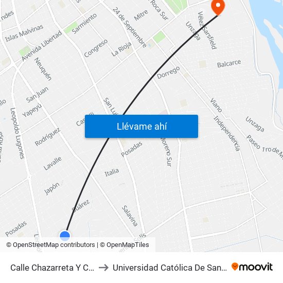 Calle Chazarreta Y Calle Argüello to Universidad Católica De Santiago Del Estero map