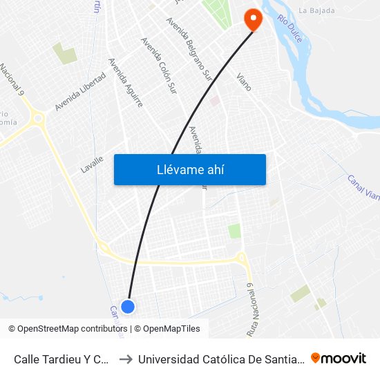 Calle Tardieu Y Calle Troilo to Universidad Católica De Santiago Del Estero map