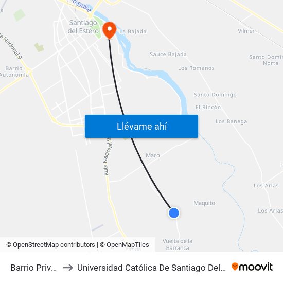 Barrio Privado to Universidad Católica De Santiago Del Estero map