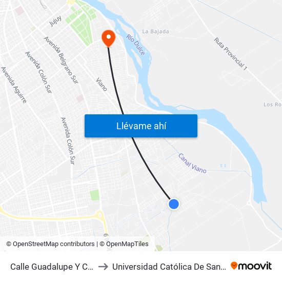 Calle Guadalupe Y Calle América to Universidad Católica De Santiago Del Estero map