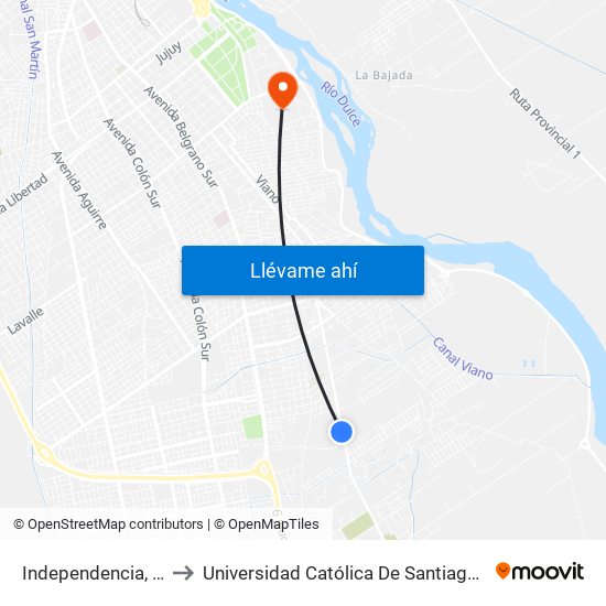 Independencia, Lote 1 to Universidad Católica De Santiago Del Estero map