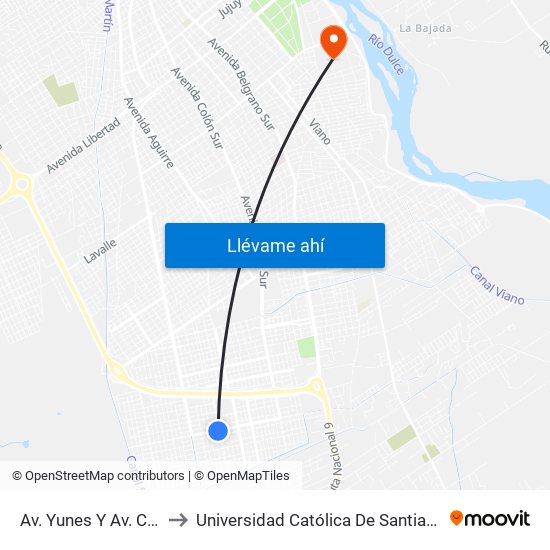 Av. Yunes Y Av. Contreras to Universidad Católica De Santiago Del Estero map