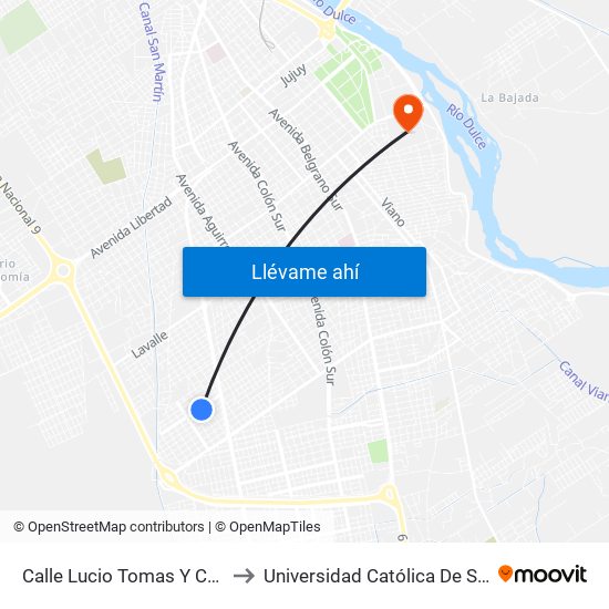 Calle Lucio Tomas Y Calle Los Pioneros to Universidad Católica De Santiago Del Estero map