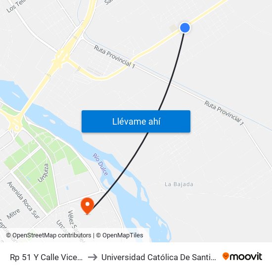 Rp 51 Y Calle Vicente López to Universidad Católica De Santiago Del Estero map