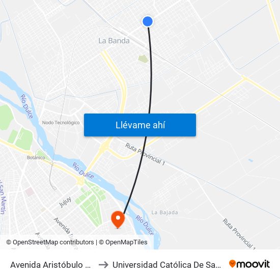 Avenida Aristóbulo Del Valle, 744 to Universidad Católica De Santiago Del Estero map