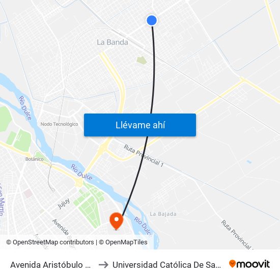 Avenida Aristóbulo Del Valle, 886 to Universidad Católica De Santiago Del Estero map