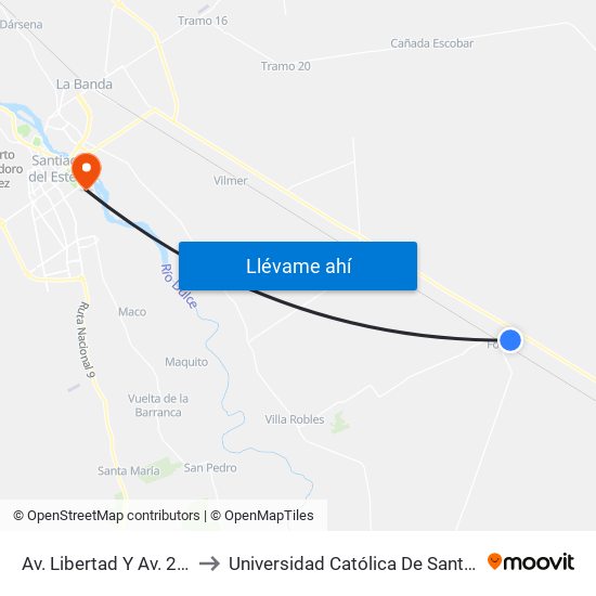 Av. Libertad Y Av. 25 De Mayo to Universidad Católica De Santiago Del Estero map