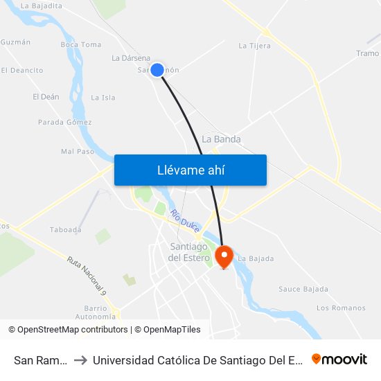 San Ramón to Universidad Católica De Santiago Del Estero map