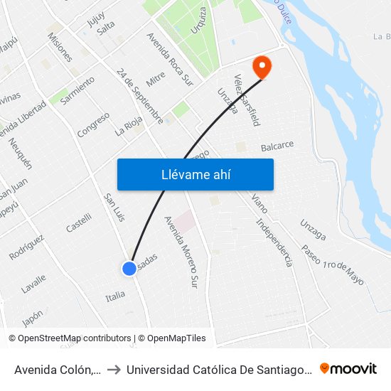Avenida Colón, 2065 to Universidad Católica De Santiago Del Estero map