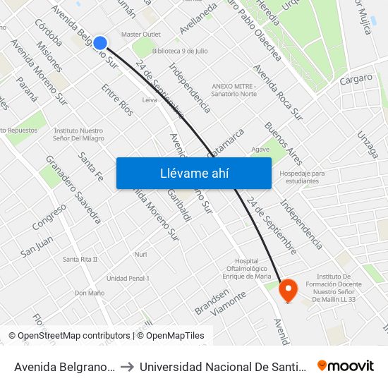 Avenida Belgrano Sur, 324 to Universidad Nacional De Santiago Del Estero map