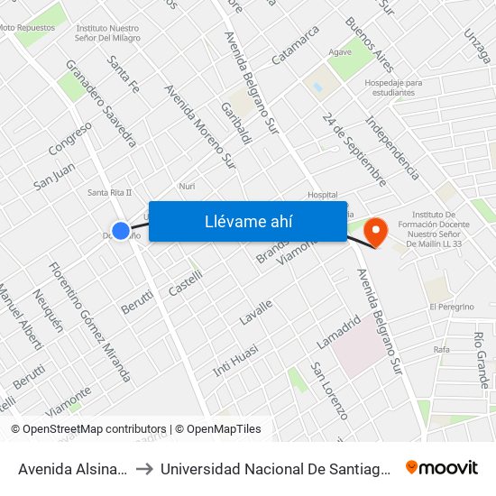 Avenida Alsina, 1016 to Universidad Nacional De Santiago Del Estero map