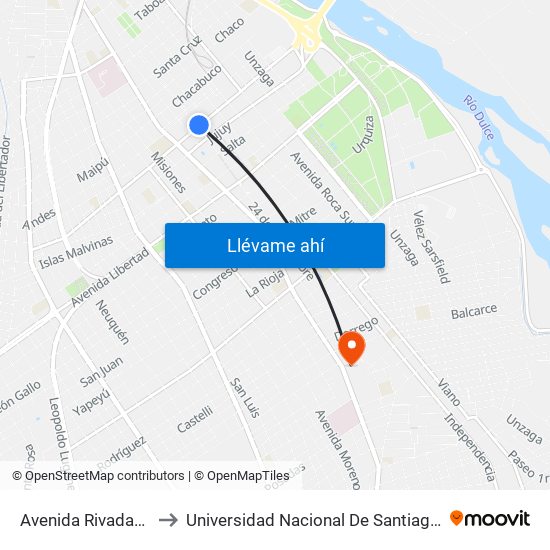 Avenida Rivadavia, 499 to Universidad Nacional De Santiago Del Estero map