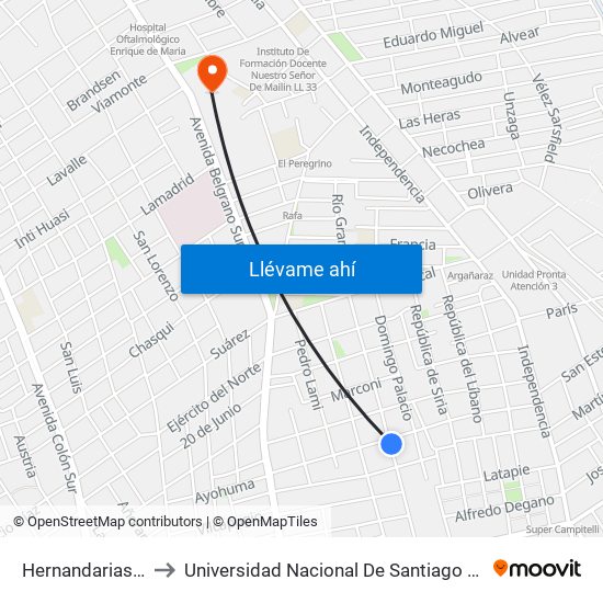 Hernandarias, 417 to Universidad Nacional De Santiago Del Estero map