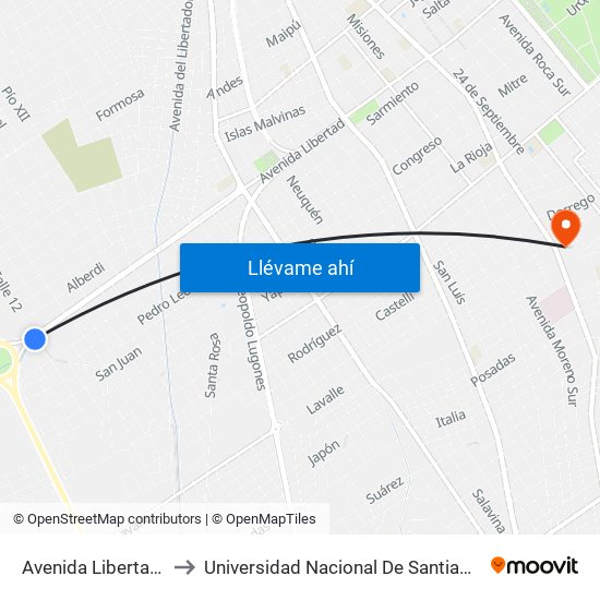 Avenida Libertad, 3521 to Universidad Nacional De Santiago Del Estero map