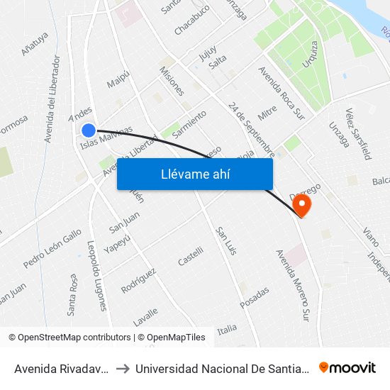 Avenida Rivadavia, 2095 to Universidad Nacional De Santiago Del Estero map