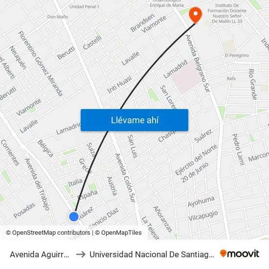 Avenida Aguirre, 2236 to Universidad Nacional De Santiago Del Estero map