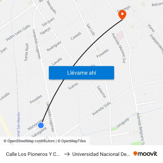 Calle Los Pioneros Y Calle Dr. Tomás Lucio to Universidad Nacional De Santiago Del Estero map