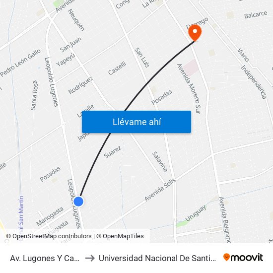 Av. Lugones Y Calle Farfan to Universidad Nacional De Santiago Del Estero map