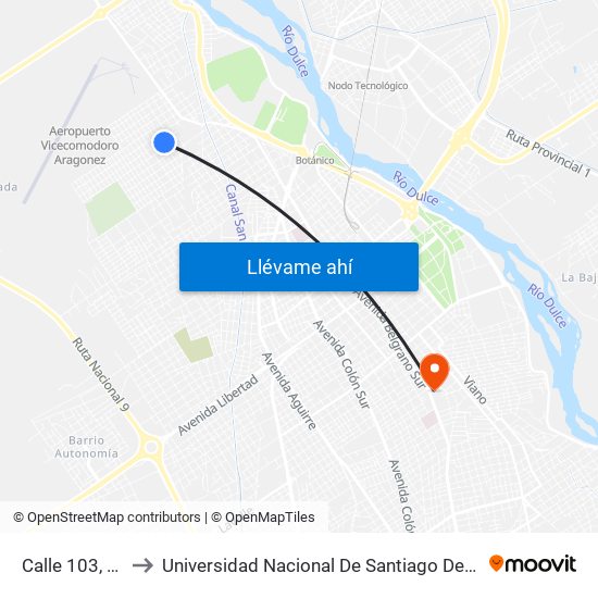 Calle 103, 236 to Universidad Nacional De Santiago Del Estero map