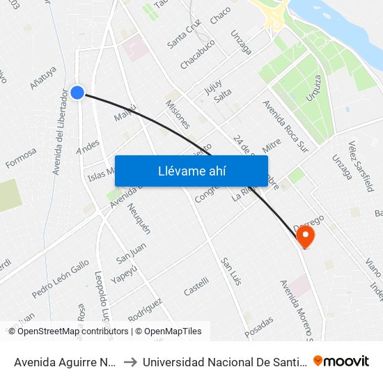 Avenida Aguirre Norte, 1138 to Universidad Nacional De Santiago Del Estero map