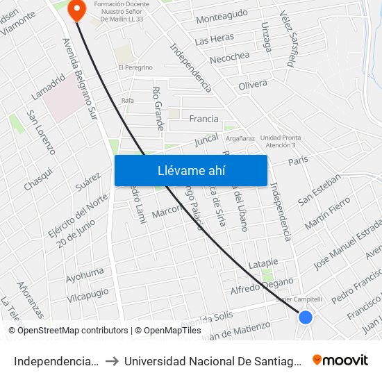 Independencia, 3065 to Universidad Nacional De Santiago Del Estero map