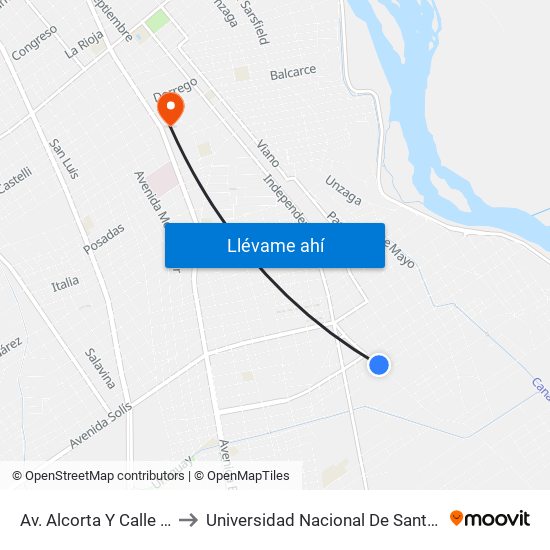Av. Alcorta Y Calle Santa Rita to Universidad Nacional De Santiago Del Estero map