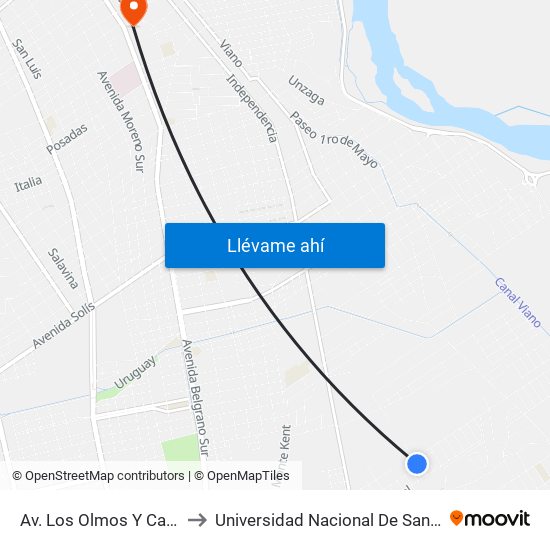 Av. Los Olmos Y Calle El Pacará to Universidad Nacional De Santiago Del Estero map