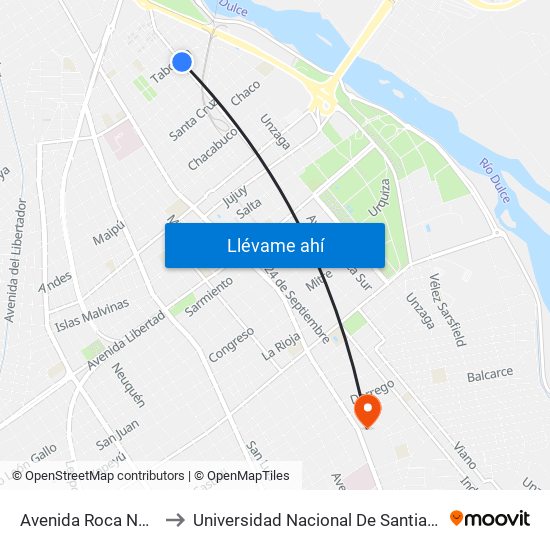 Avenida Roca Norte, 490 to Universidad Nacional De Santiago Del Estero map