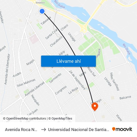 Avenida Roca Norte, 780 to Universidad Nacional De Santiago Del Estero map