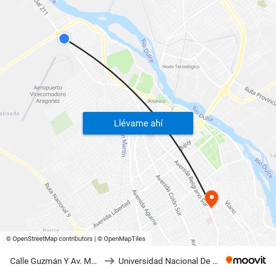 Calle Guzmán Y Av. Madre De Ciudades to Universidad Nacional De Santiago Del Estero map