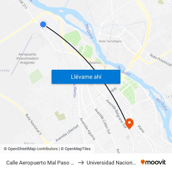 Calle Aeropuerto Mal Paso Y Calle Aeropuerto Camba Punta to Universidad Nacional De Santiago Del Estero map