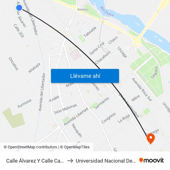 Calle Álvarez Y Calle Castañeda De La Vega to Universidad Nacional De Santiago Del Estero map