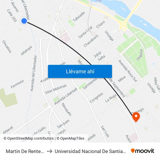 Martin De Renteria, 710 to Universidad Nacional De Santiago Del Estero map