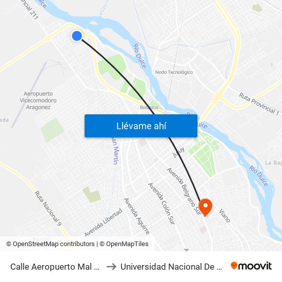 Calle Aeropuerto Mal Paso Y Calle Tola to Universidad Nacional De Santiago Del Estero map